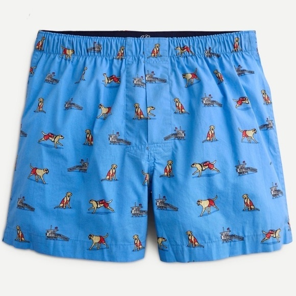 NWT J. Crew Men’s Printed Cotton Boxers Blue Dog Print - Picture 1 of 5